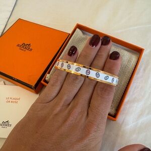 Hermes White and rose Gold Enamel Bangle